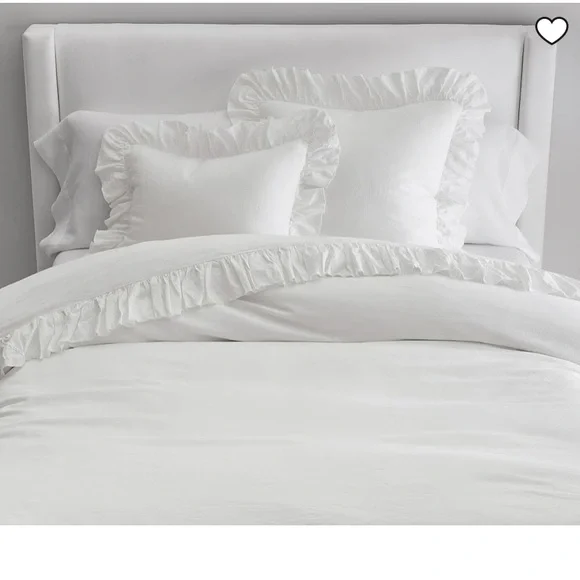 Pottery Barn Belgian Flax Linen Fringe Ruffle Duvet Cover Twin - Picture 1 of 5